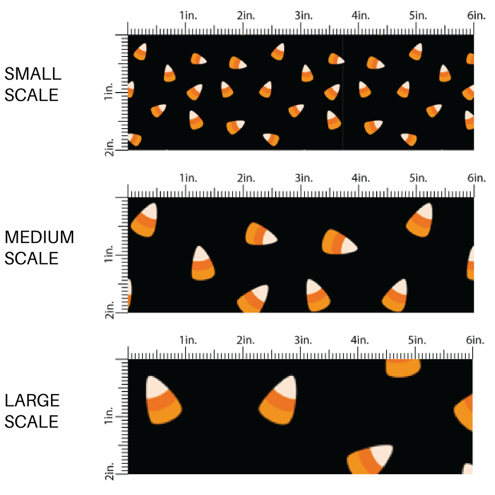 Black fabric by the yard scaled image guide with scattered candy corn.