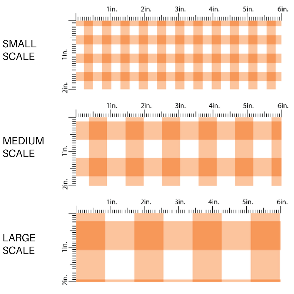 Orange and white gingham plaid print fabric by the yard scaled image guide.