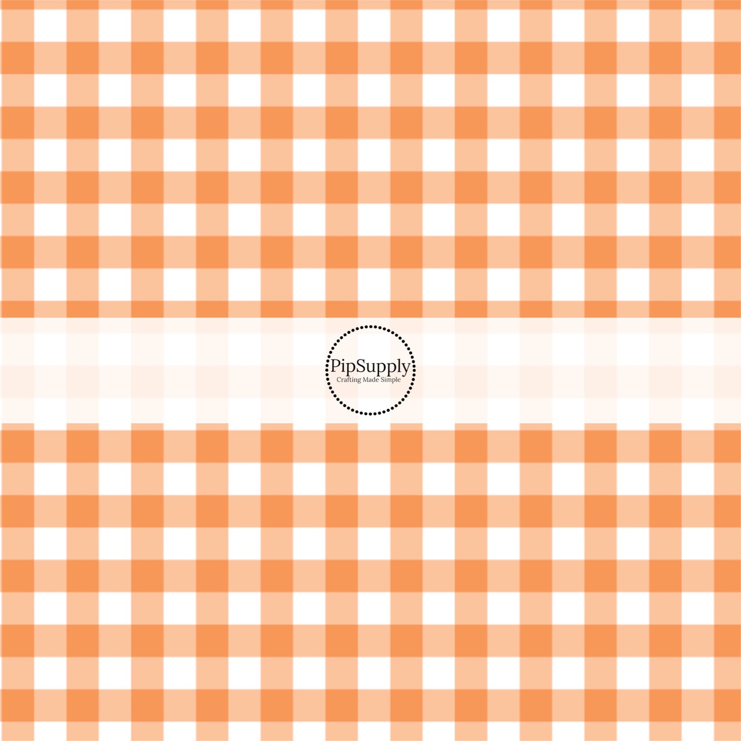 Orange and white gingham plaid print fabric by the yard.