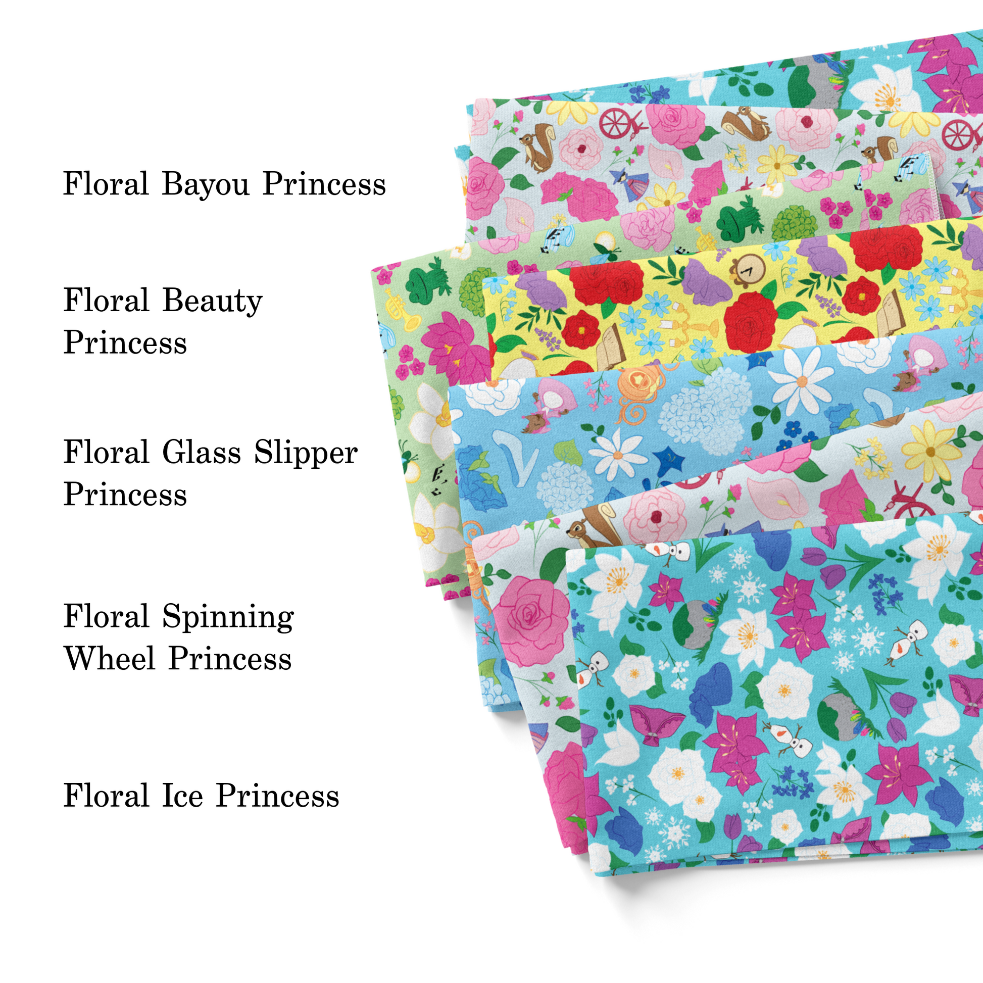 PIP Supply's 2023 floral princess fabric by the yard swatches.
