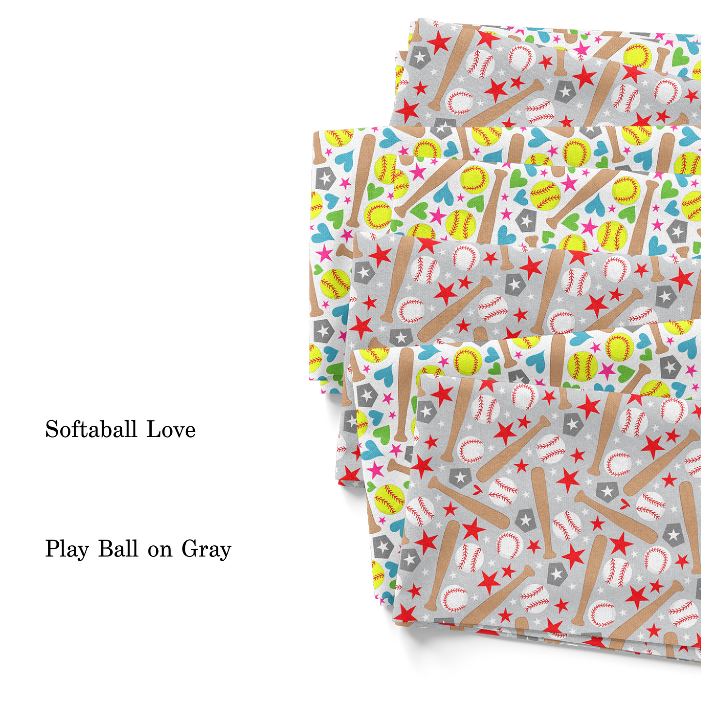 Pip Supply baseball and softball sports fabric swatch collection.