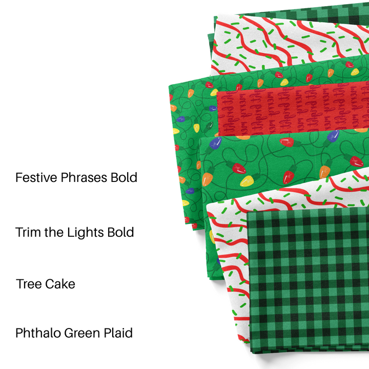 PIP Supply red and green Christmas collection fabric swatches.