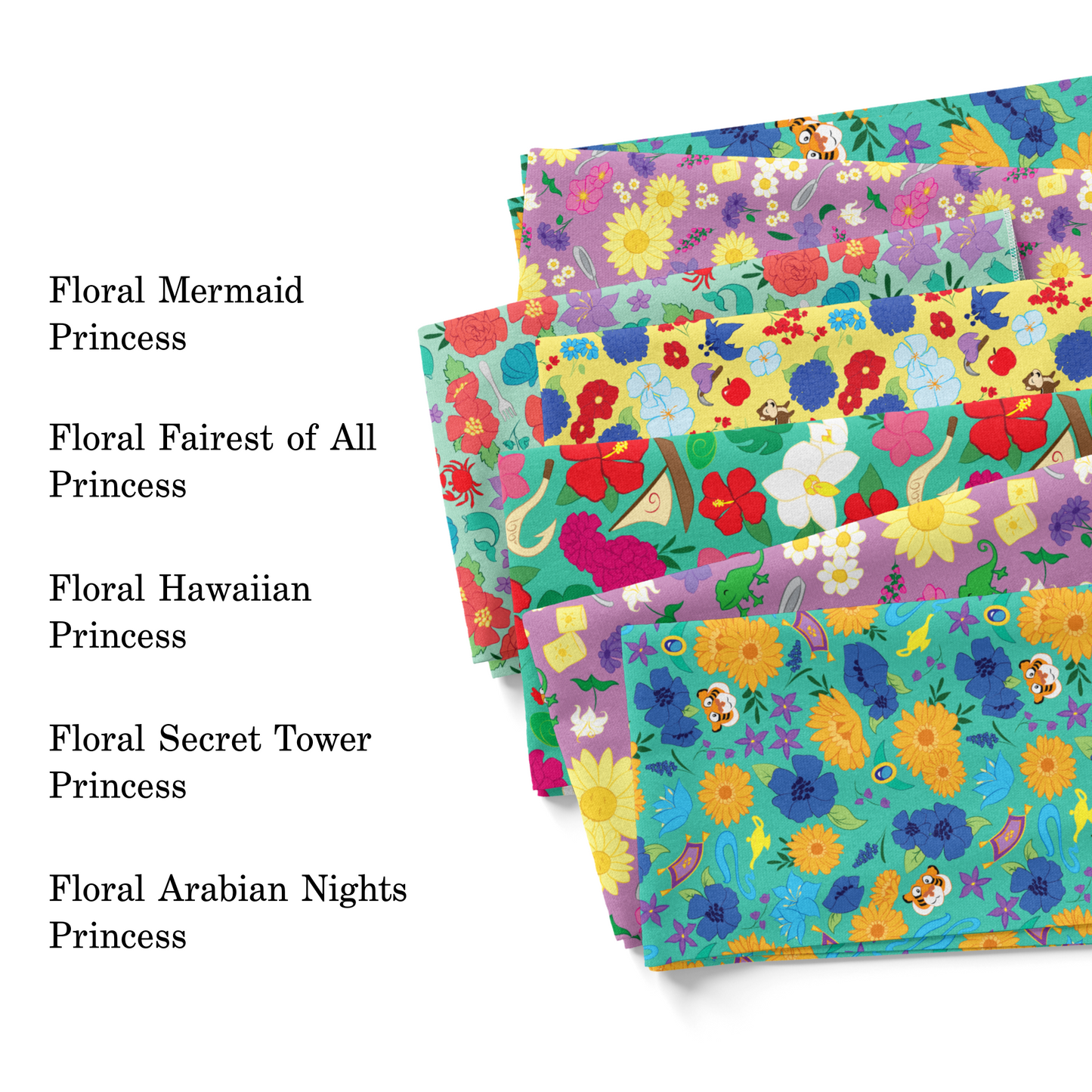 PIP Supply's 2023 floral princess fabric by the yard swatches.