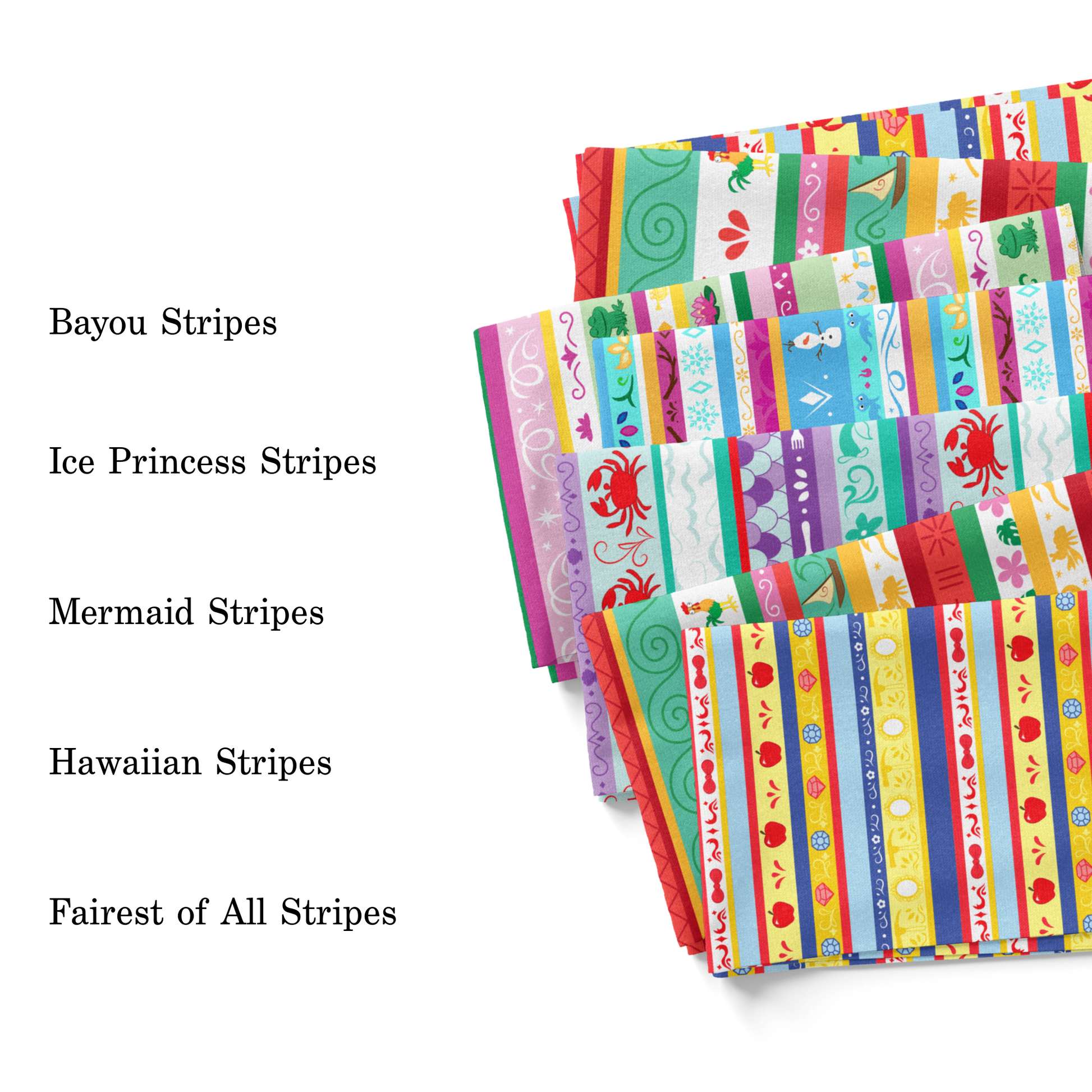 PIP Supply's 2023 striped princess collection fabric swatches.