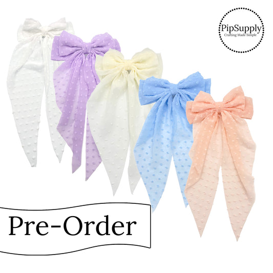 PRE-ORDER Frayed Dot Tapered XL Hair Bow w/Clip (estimated to ship the week of May 27th)