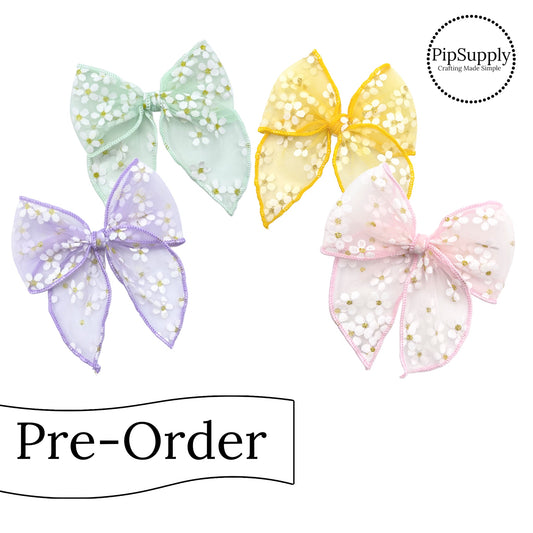 PRE-ORDER Glitter Flower Tulle Hair Bows-TIED Mini Isabelle (estimated to ship the week of May 27)