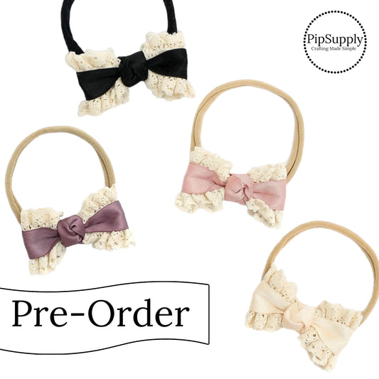 PRE-ORDER Vintage Ruffled Lace Nylon Headband (estimated to ship the week of May 27th)