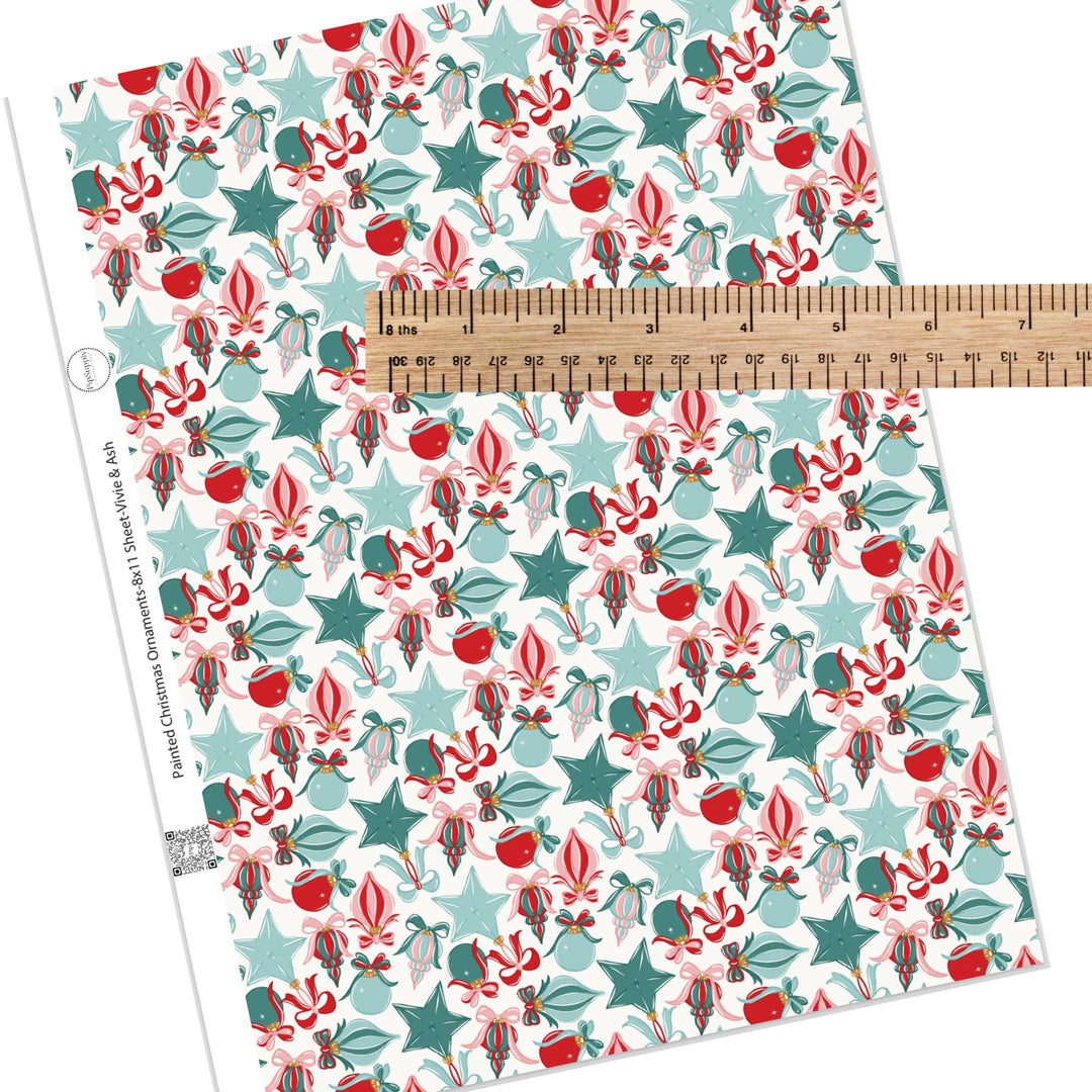 Painted Christmas Ornaments Faux Leather Sheets