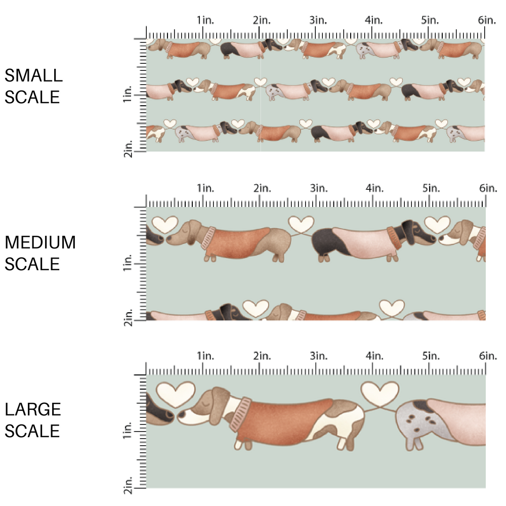 Puppies and Hearts on Pale Blue Valentine's Day Fabric by the Yard scaled image guide.