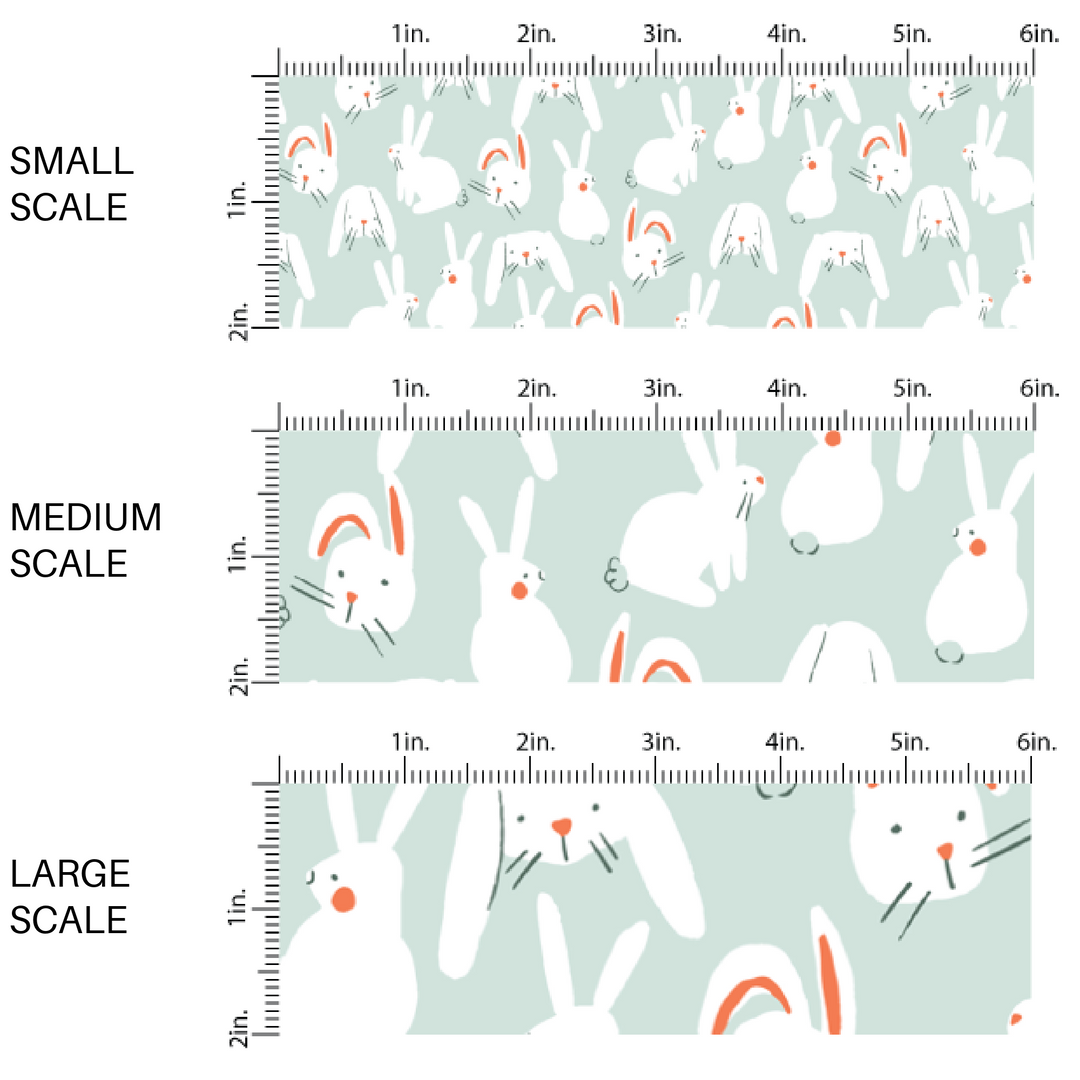 White Bunnies on Pale Sea-foam Green Fabric by the Yard scaled image guide.