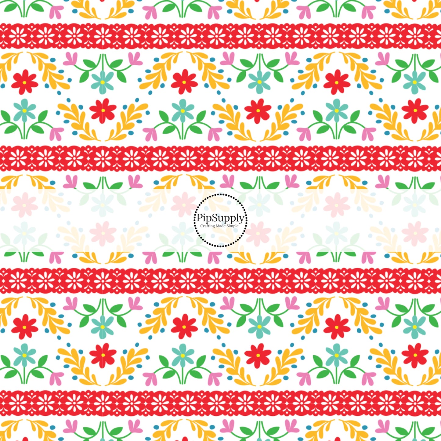 Multi-Colored Floral Papel Picado Fabric by the Yard.