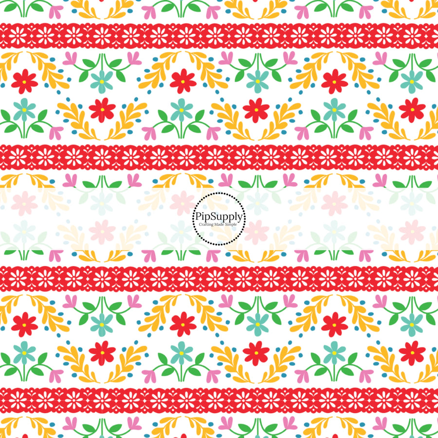 Multi-Colored Floral Papel Picado Fabric by the Yard.