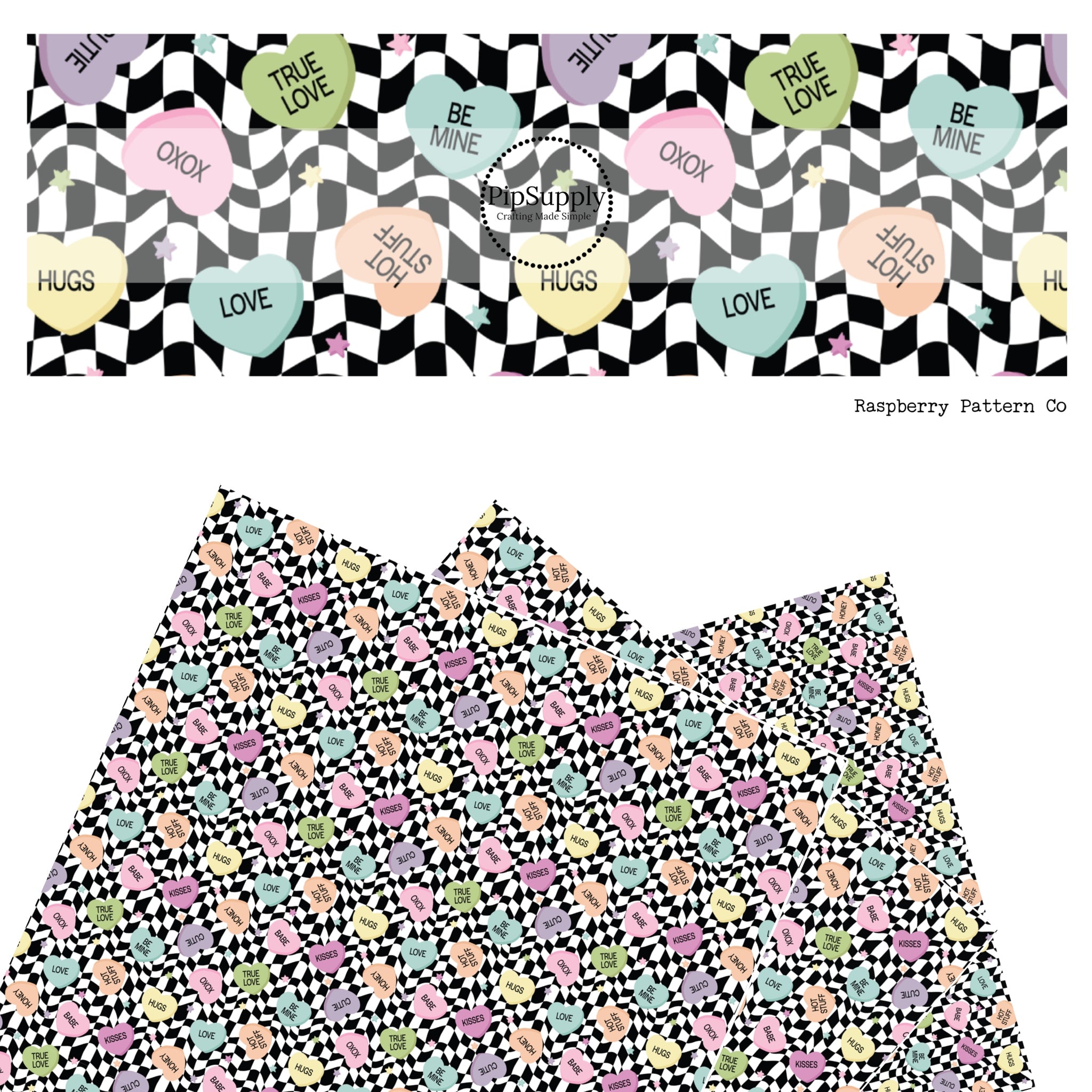 Valentine Black and White Wavy Checker Pattern Faux Leather Sheet ...