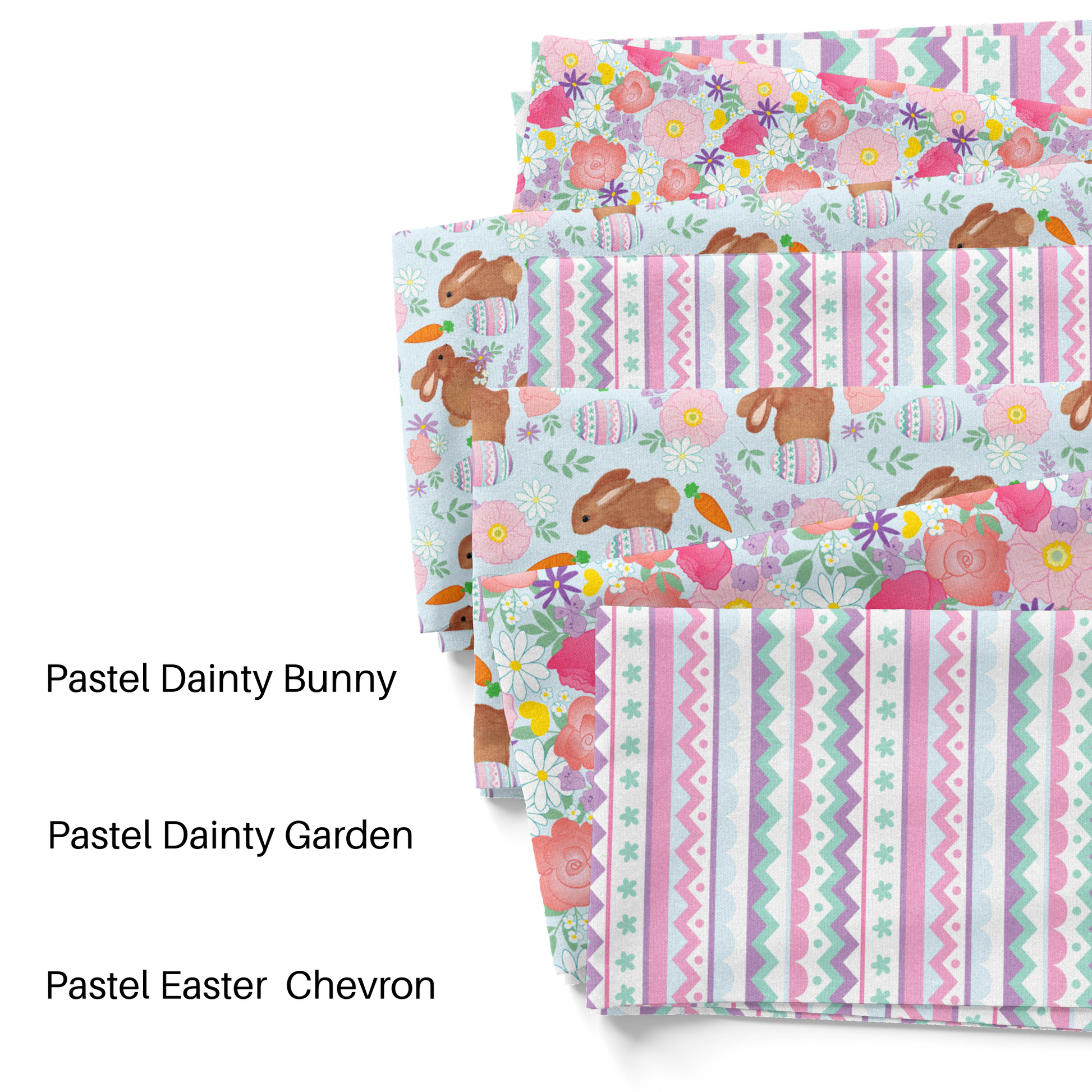 Pip Supply Pastel Easter fabric by the yard swatches.