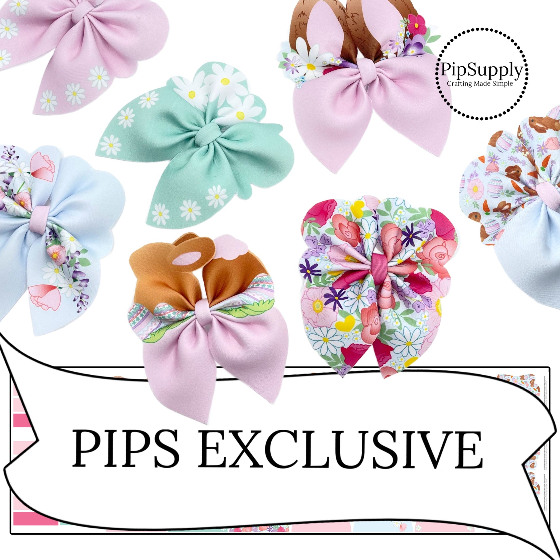 Easter Garden and Bunnies Neoprene Hand Cut Bow Strips - Pastel Spring ...