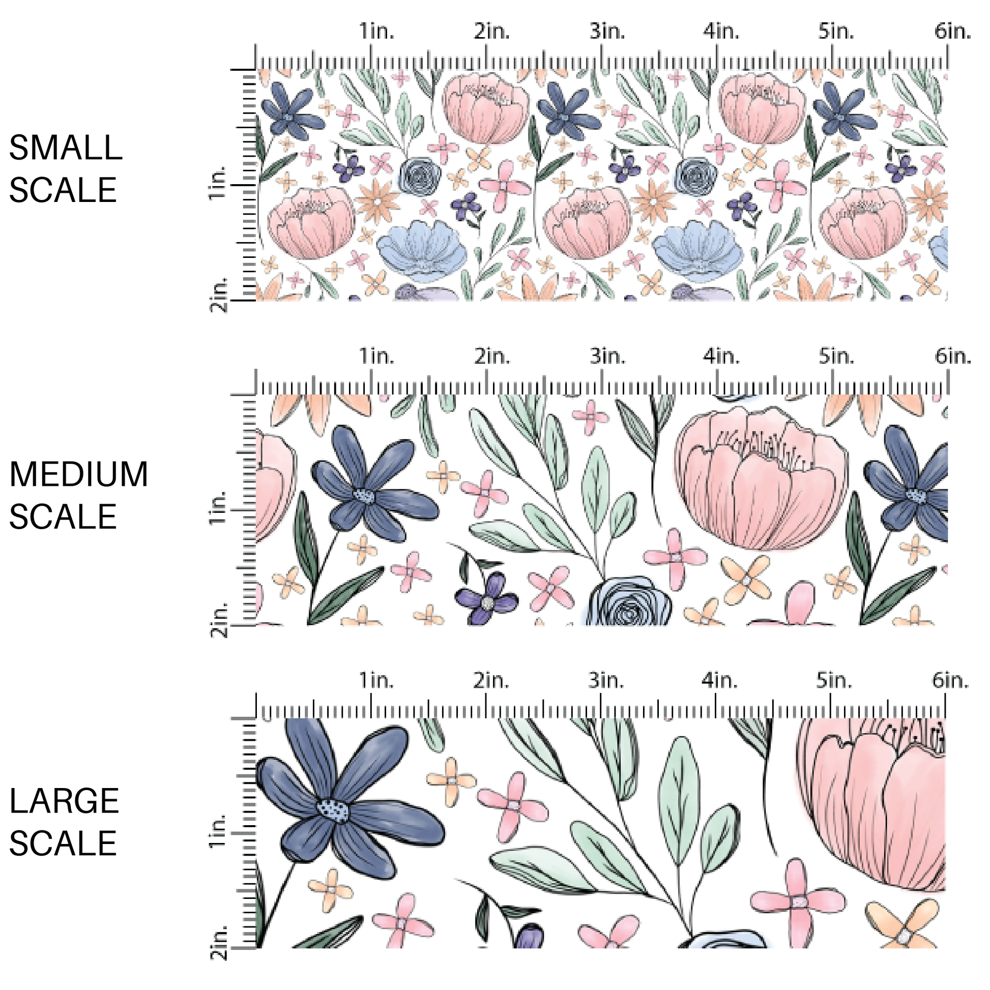 Pastel Springtime Florals on White Fabric by the Yard scaled image guide.