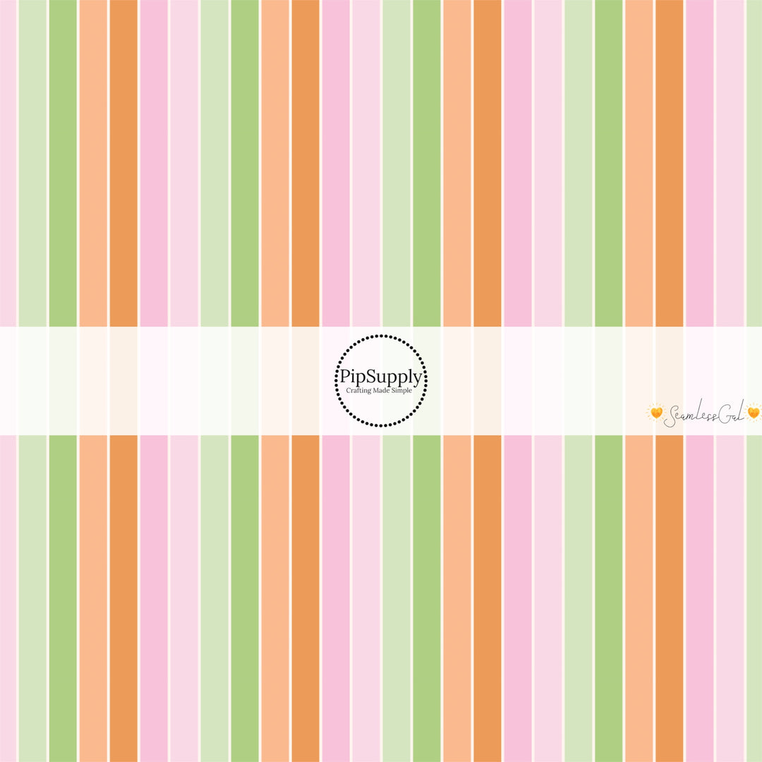 This stripe fabric by the yard features pastel colored stripes. This fun themed fabric can be used for all your sewing and crafting needs!