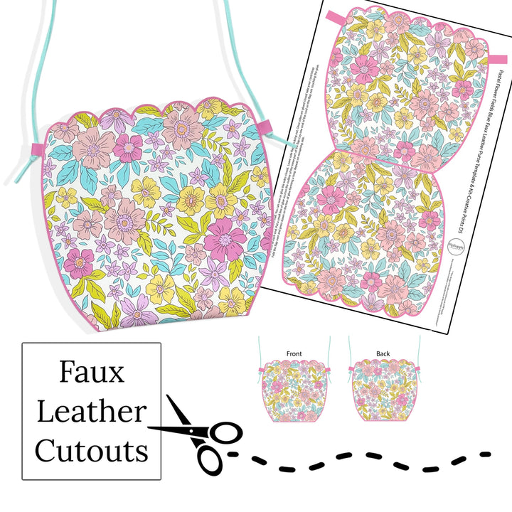 Pastel Flower Fields Blue Faux Leather Purse Template & DIY Kit