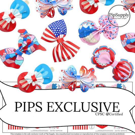 Patriotic flags, popsicles, fireworks diy faux leather hair bow cutouts