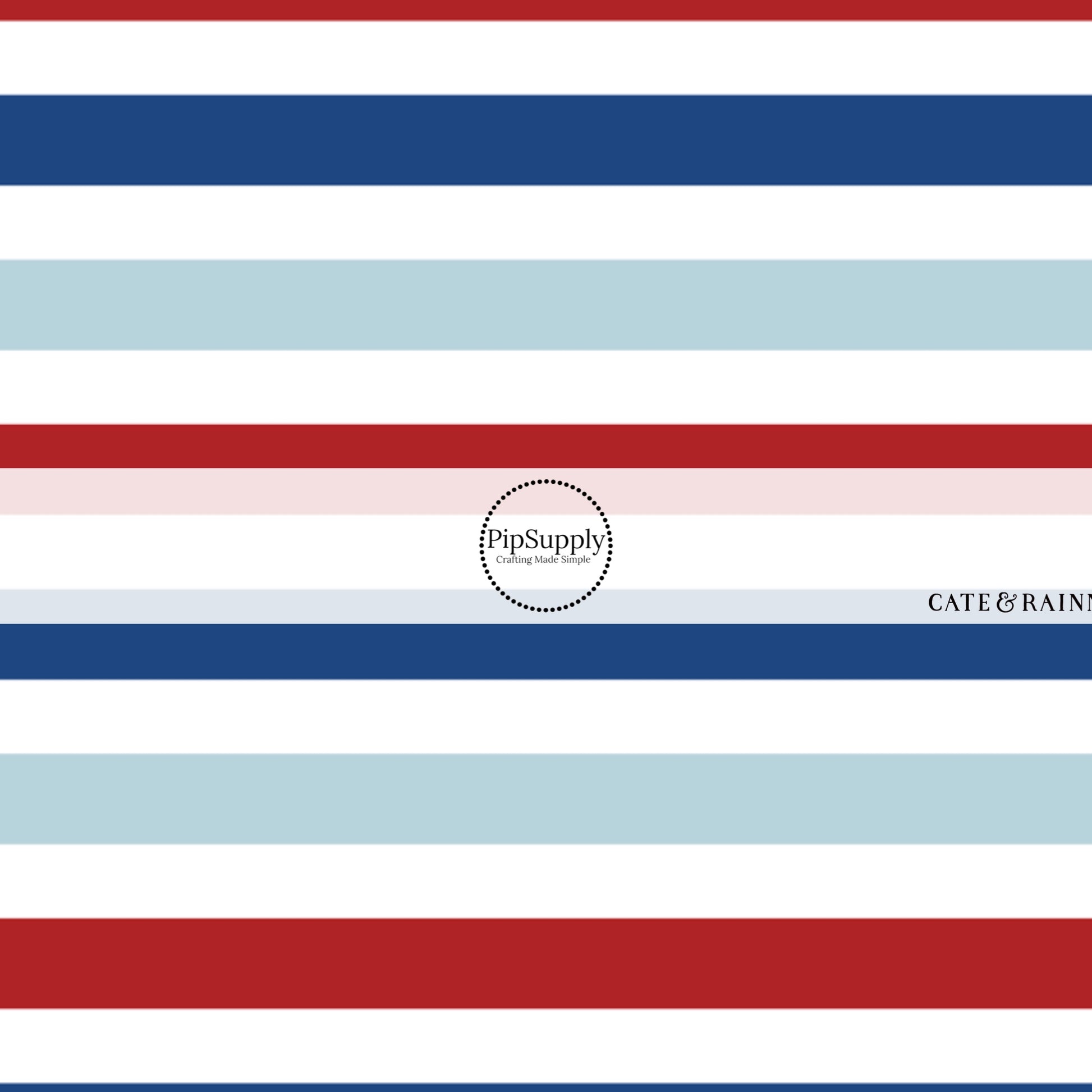 These patriotic themed no sew bow strips can be easily tied and attached to a clip for a finished hair bow. These patterned bow strips are great for personal use or to sell. These bow strips features red, cream, light blue, and dark blue stripes. 