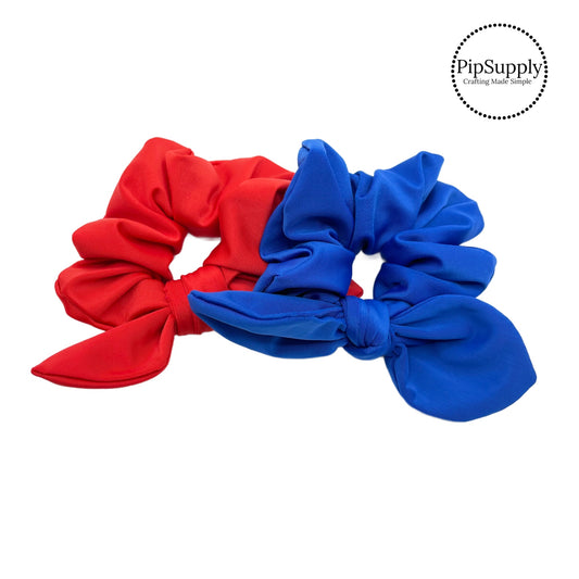 bright red and royal blue solid swimsuit scrunchies