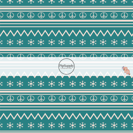 Turquoise Blue and cream fair isle winter sweater printed fabric by the yard.