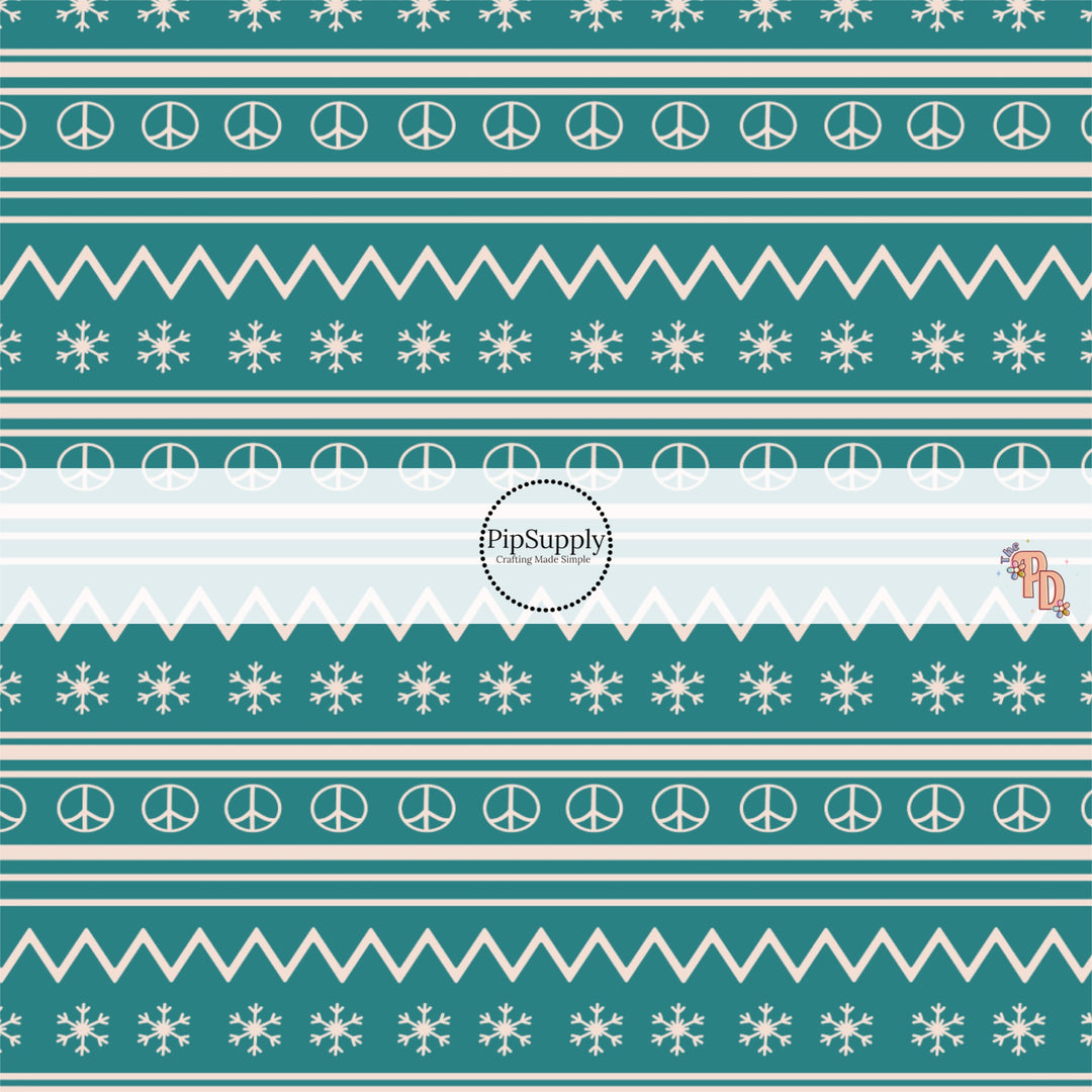 Turquoise Blue and cream fair isle winter sweater printed fabric by the yard.