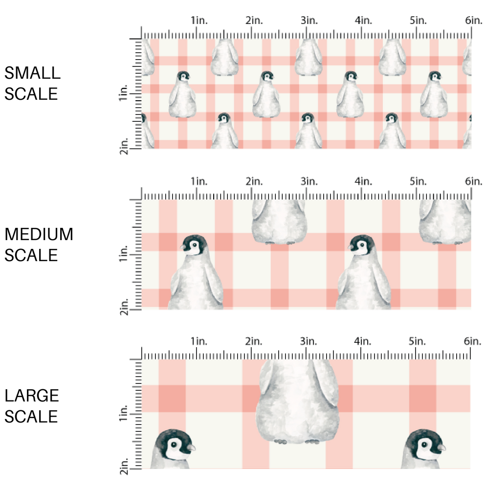 White fabric by the yard scaled image guide with a peach plaid and penguin print.