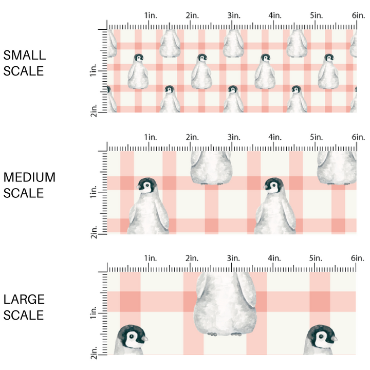 White fabric by the yard scaled image guide with a peach plaid and penguin print.