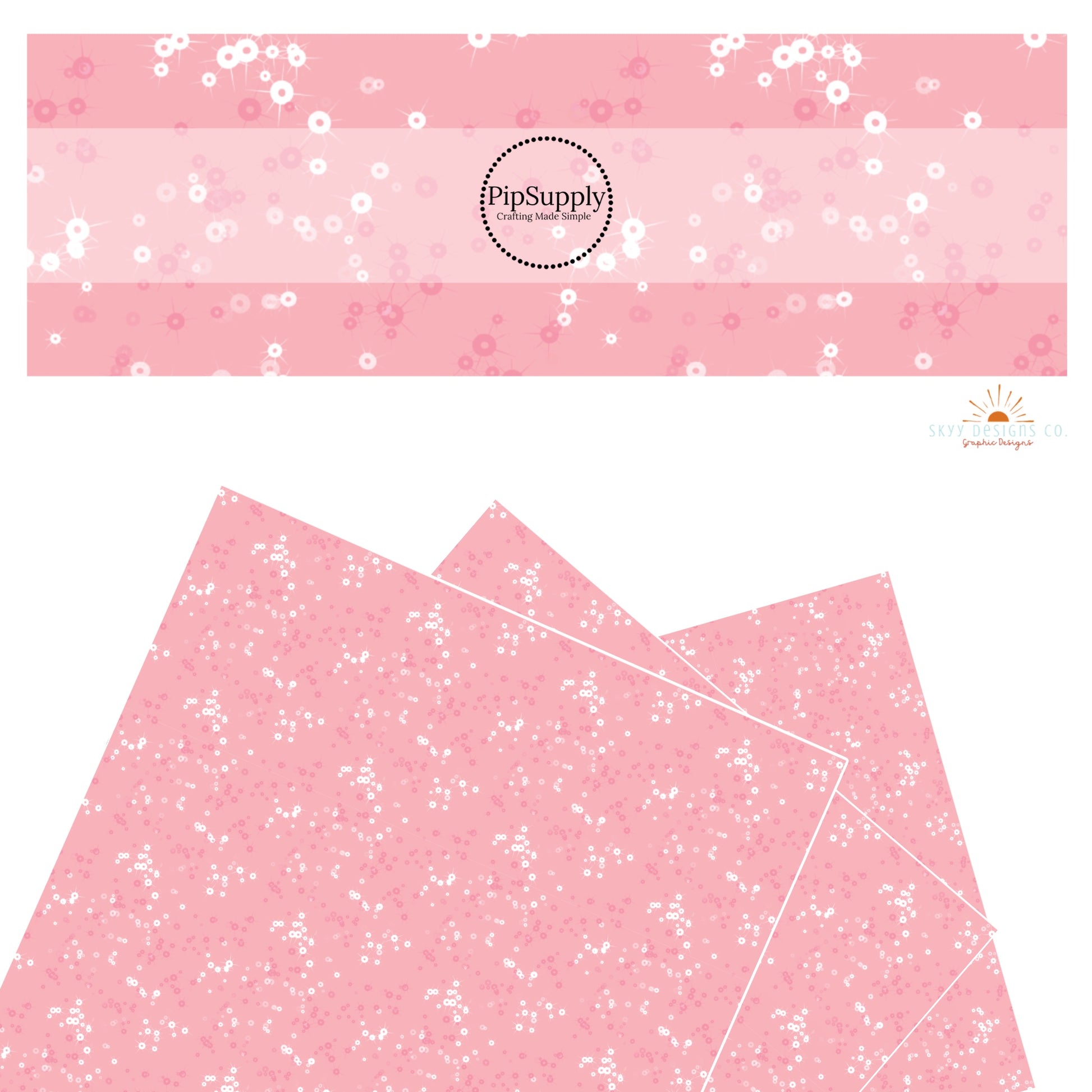 These Valentine's pattern themed faux leather sheets contain the following design elements: white and pink sequins on peachy pink. Our CPSIA compliant faux leather sheets or rolls can be used for all types of crafting projects.