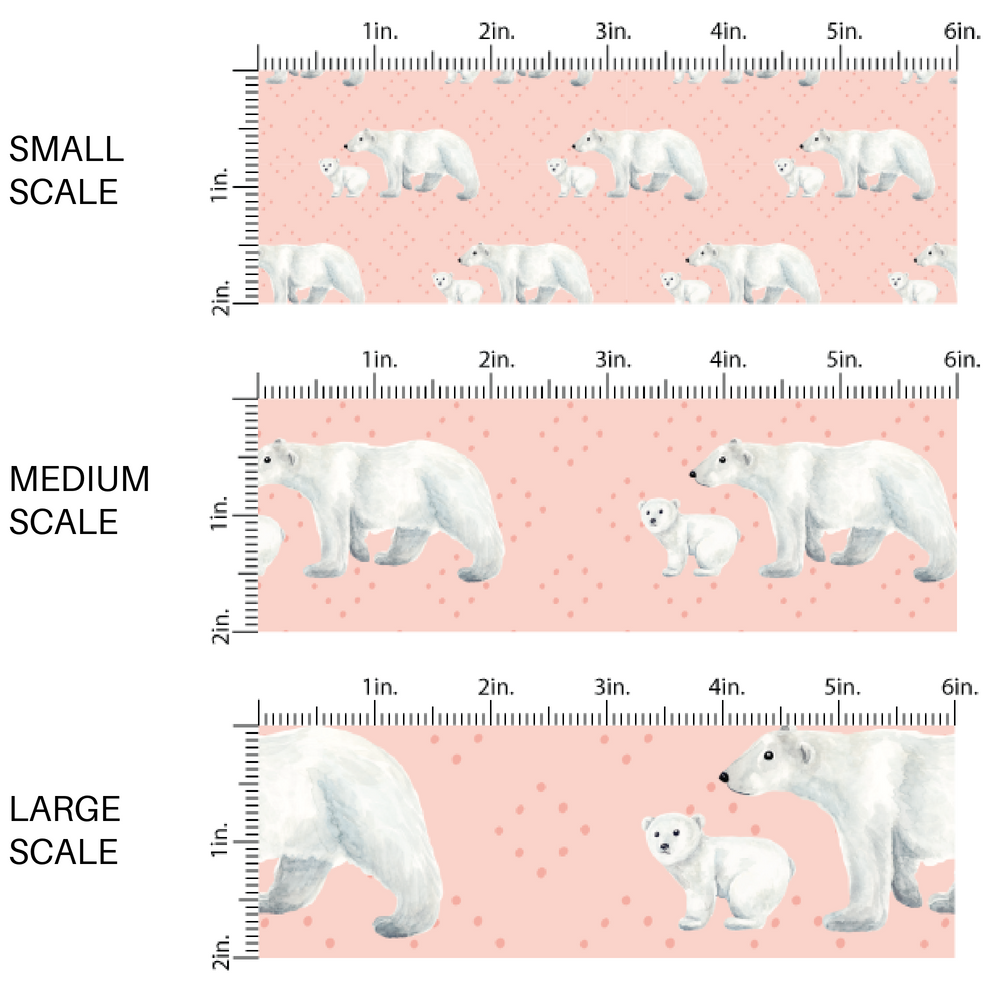 Peach dotted fabric by the yard scaled image guide with polar bears.