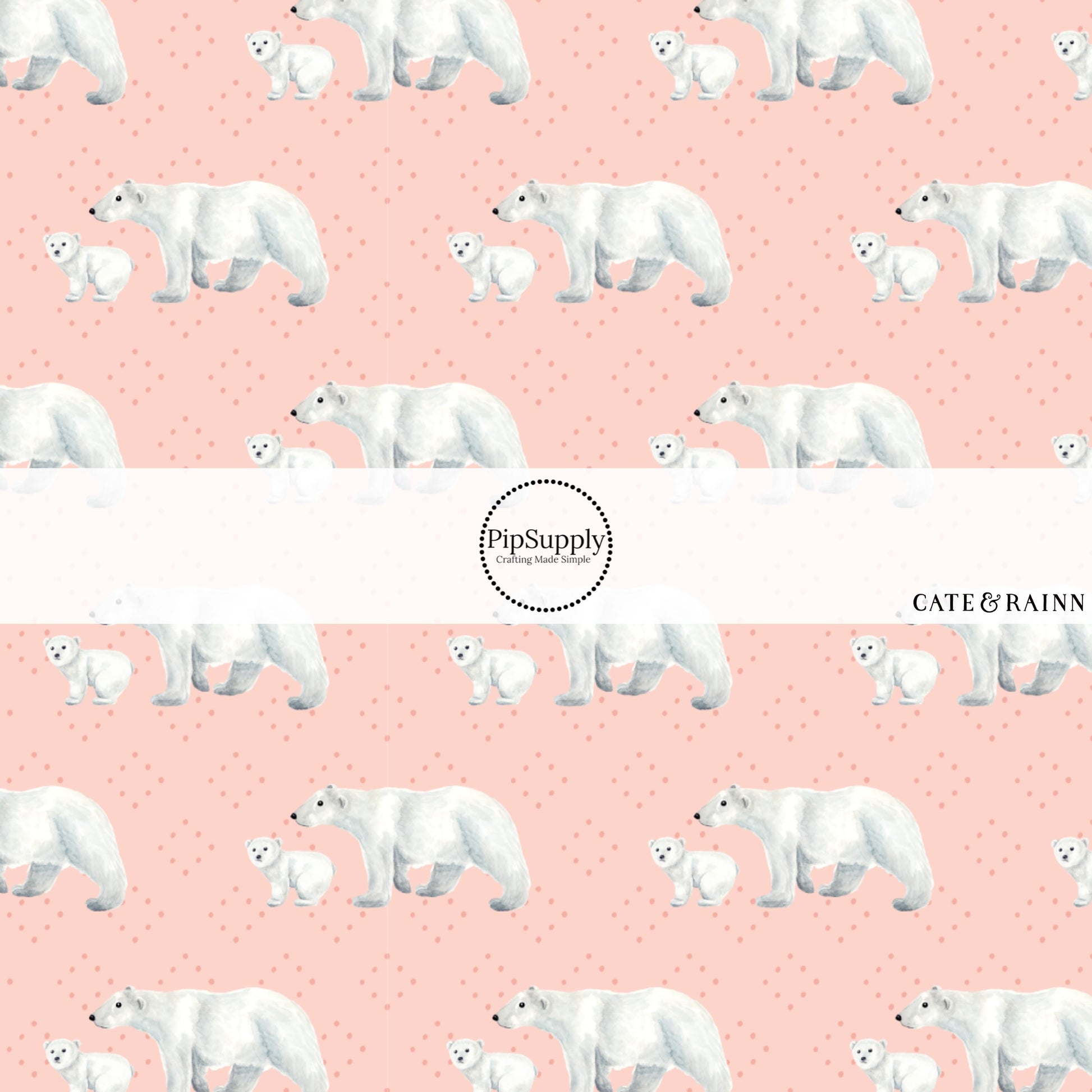 Peach dotted fabric by the yard with polar bears.
