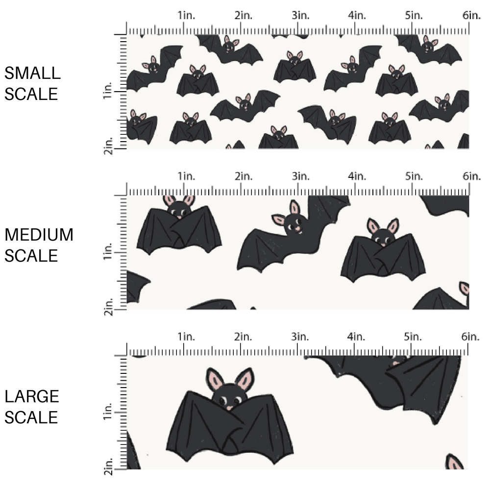 Black flying bats on white fabric by the yard scaled image guide.