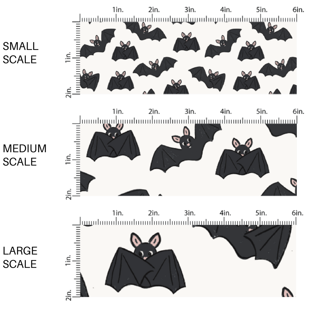 Black flying bats on white fabric by the yard scaled image guide.