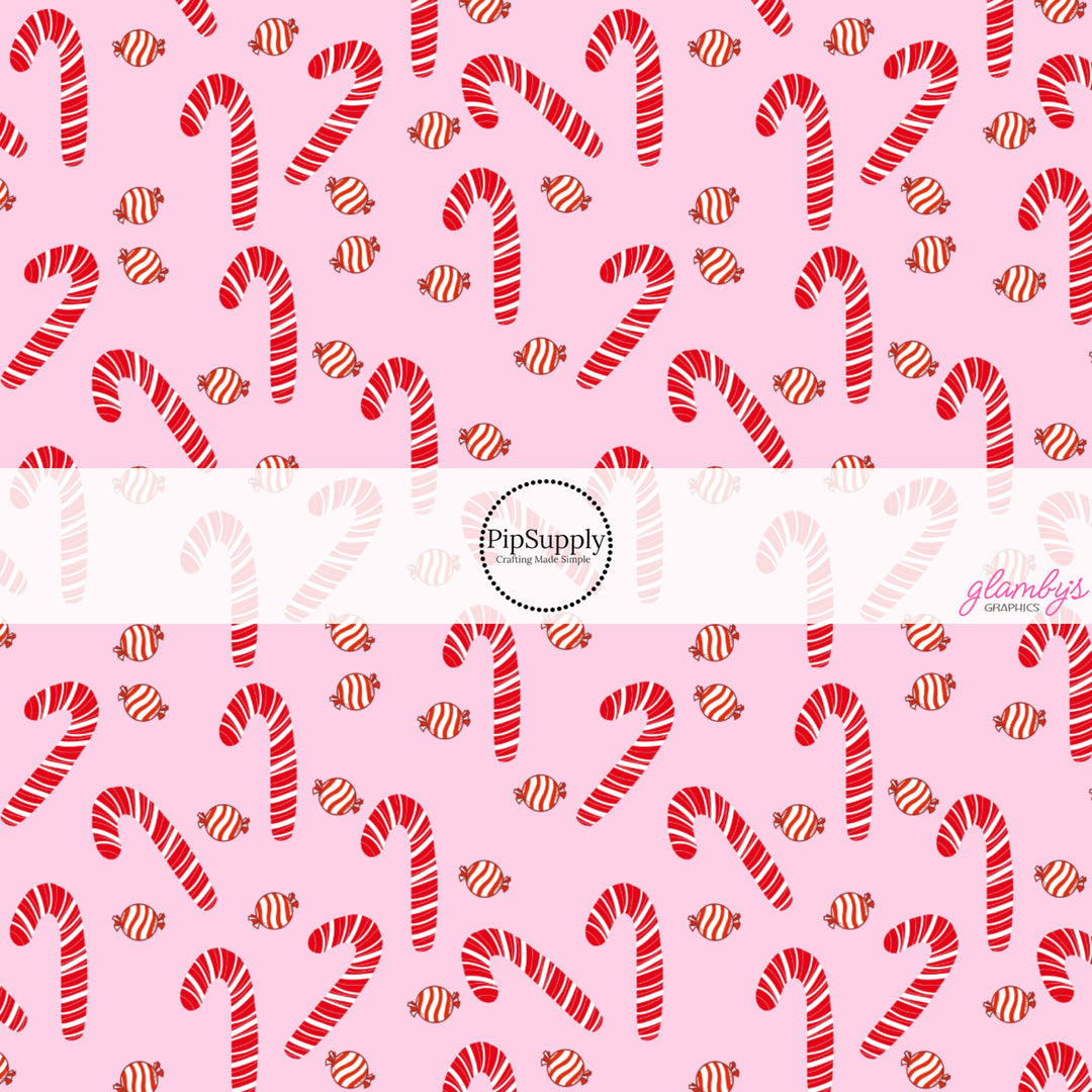 Peppermints on Pink Fabric By The Yard