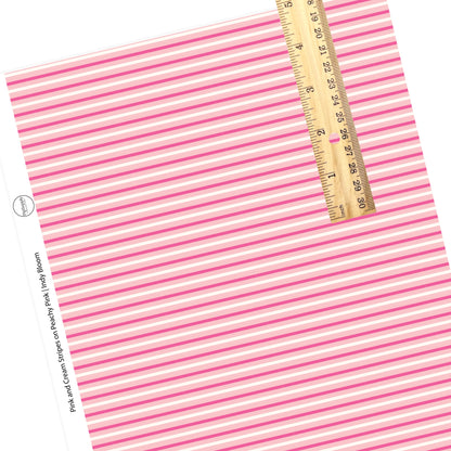 These Valentine's pattern themed faux leather sheets contain the following design elements: rows of cream and pink strips on peachy pink. Our CPSIA compliant faux leather sheets or rolls can be used for all types of crafting projects.