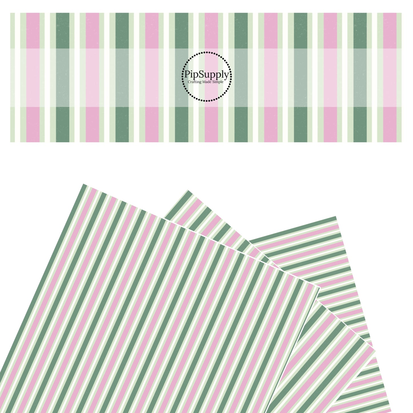 These St. Patrick's Day pattern themed faux leather sheets contain the following design elements: pink, cream, light green, and dark green stripes. Our CPSIA compliant faux leather sheets or rolls can be used for all types of crafting projects.