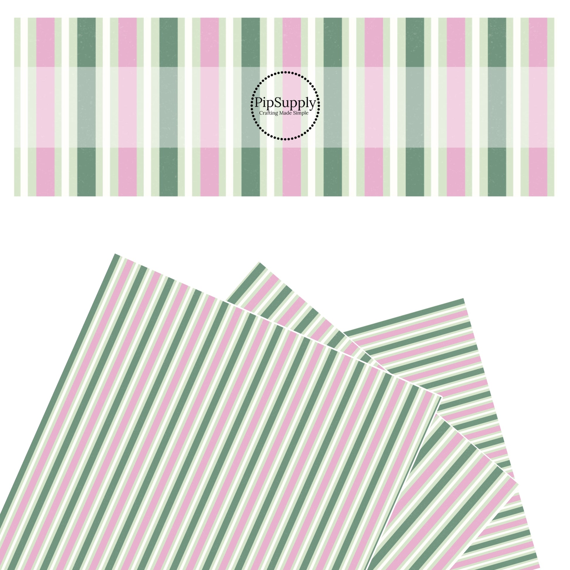 These St. Patrick's Day pattern themed faux leather sheets contain the following design elements: pink, cream, light green, and dark green stripes. Our CPSIA compliant faux leather sheets or rolls can be used for all types of crafting projects.