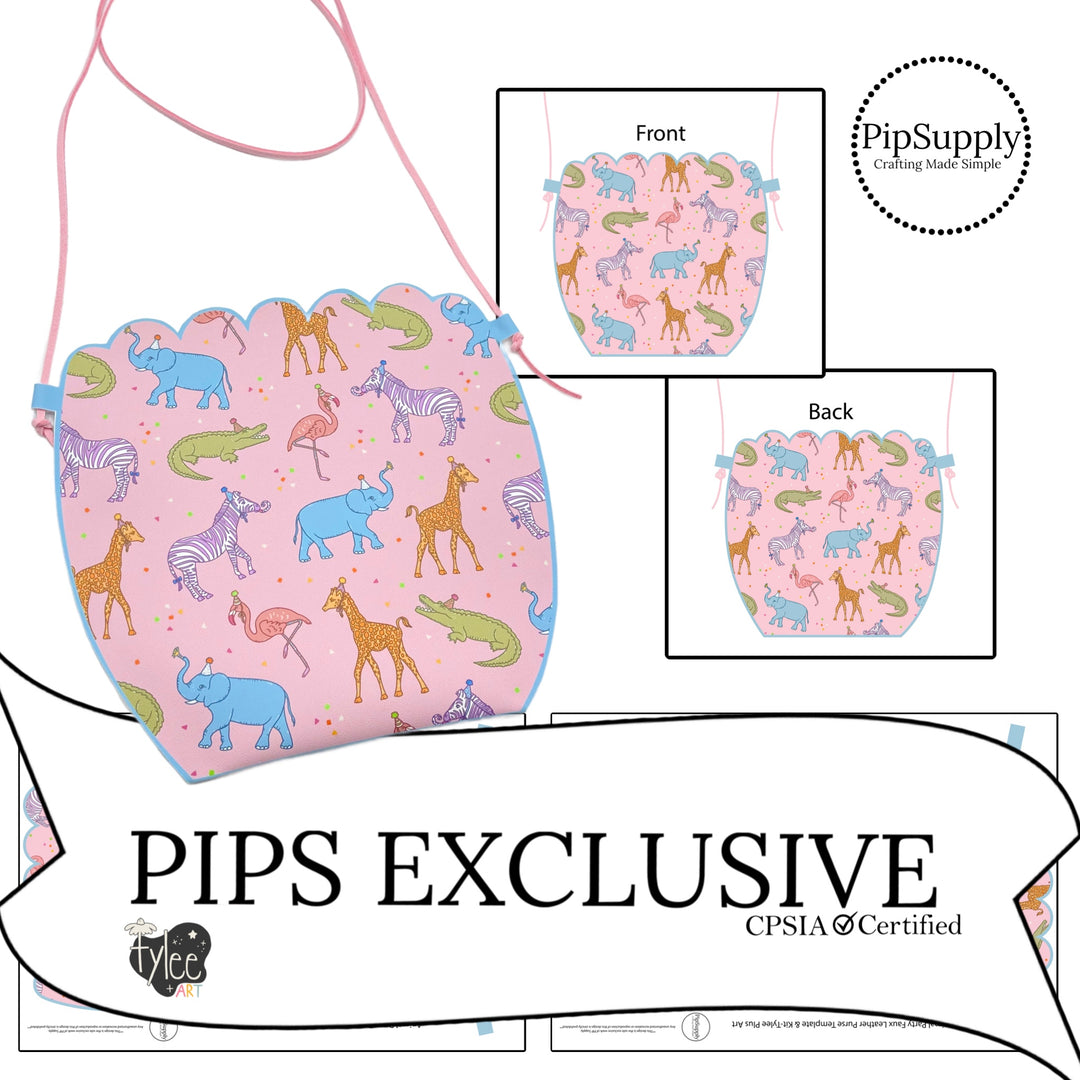 flamingo elephants giraffes on pink faux leather diy purse