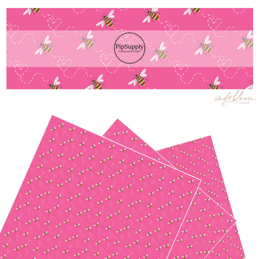 These Valentine's pattern themed faux leather sheets contain the following design elements: small bees and white hearts on pink. Our CPSIA compliant faux leather sheets or rolls can be used for all types of crafting projects.