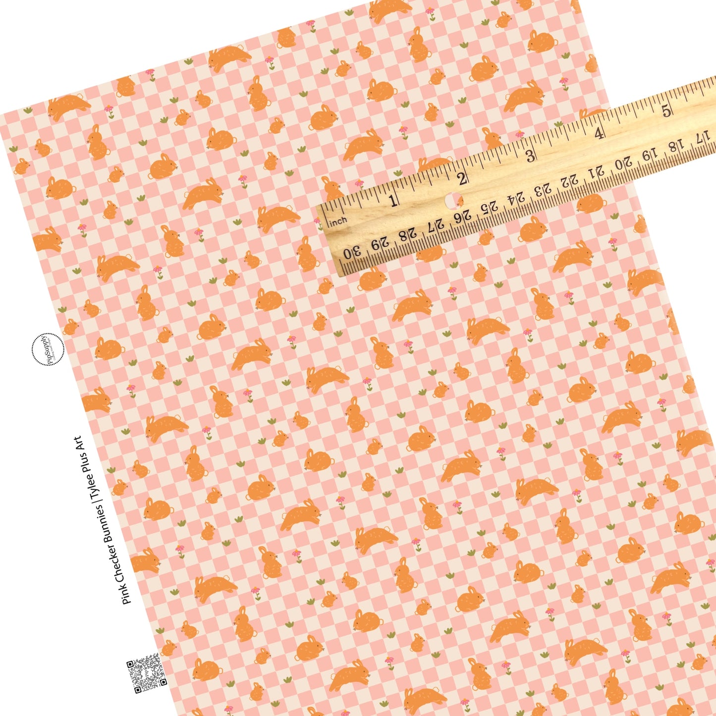These pastel checkered pattern faux leather sheets contain the following design elements: bunnies and tiny flowers on light pink and cream checkered pattern. Our CPSIA compliant faux leather sheets or rolls can be used for all types of crafting projects. 