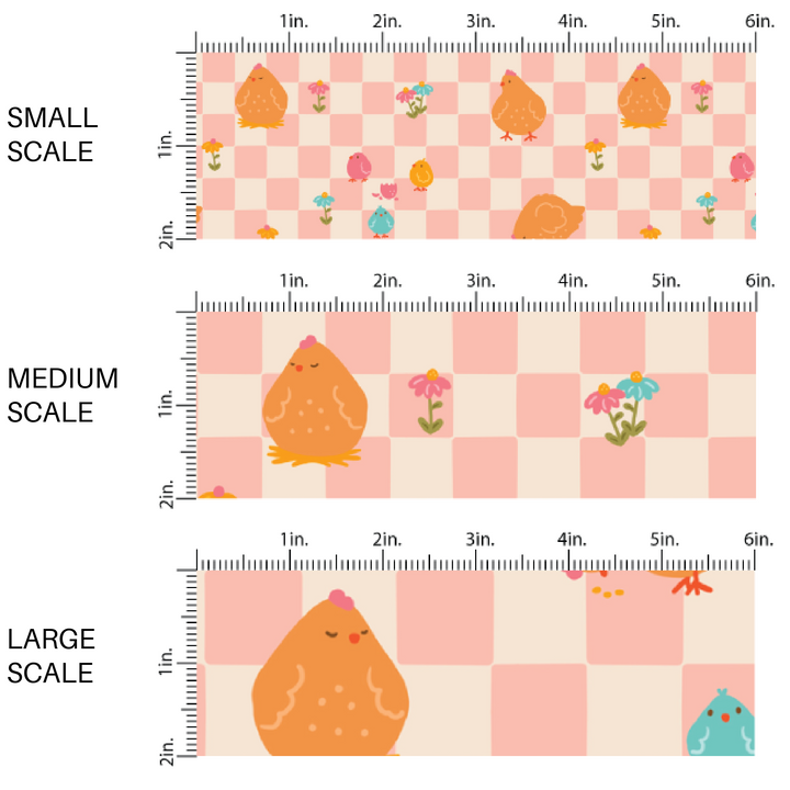 Chicks and Florals on Pink and Cream Checkered Fabric by the Yard scaled image guide.