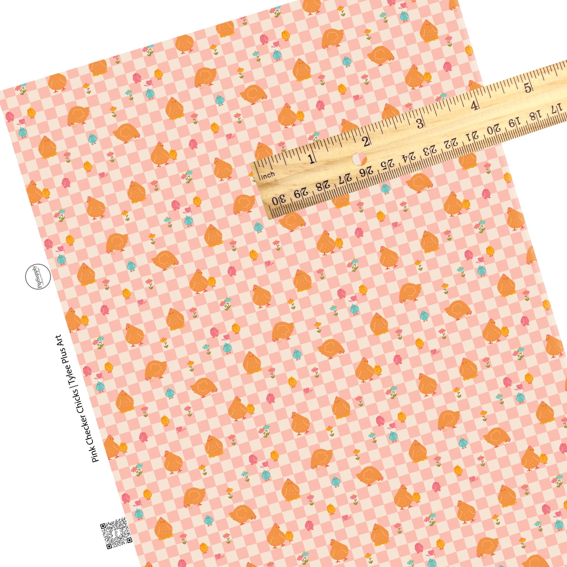 These pastel checkered pattern faux leather sheets contain the following design elements: baby chicks and tiny flowers on light pink and cream checkered pattern. Our CPSIA compliant faux leather sheets or rolls can be used for all types of crafting projects. 