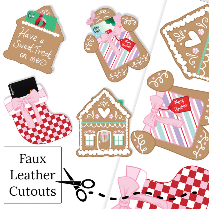 These Christmas pink gingerbread themed printed faux leather sheets or digital file download are ready to cut and assemble for many craft projects. These patterned cutouts can be used to make gift card holders, photo props, scrapbooks, party or classroom decorations, bulletin board trim or anything creative!