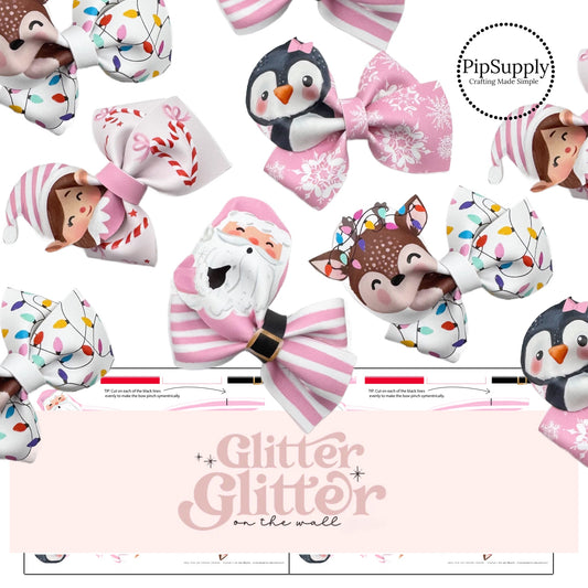 pink themed christmas character faux leather bows