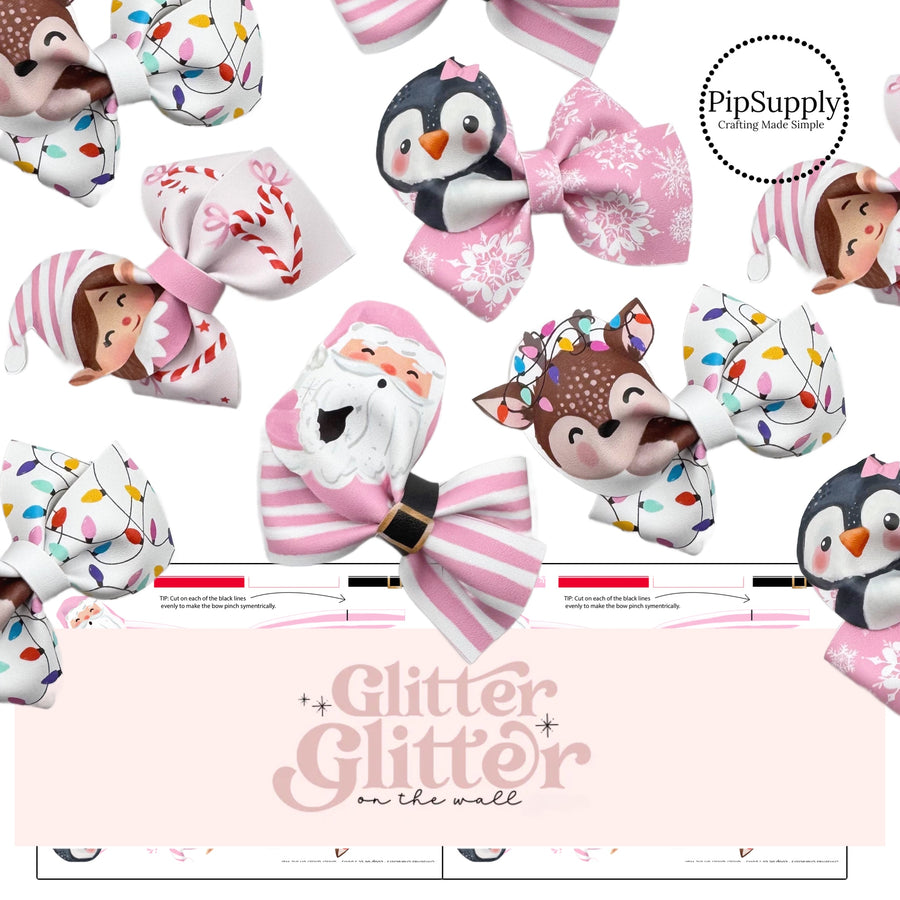 pink themed christmas character faux leather bows