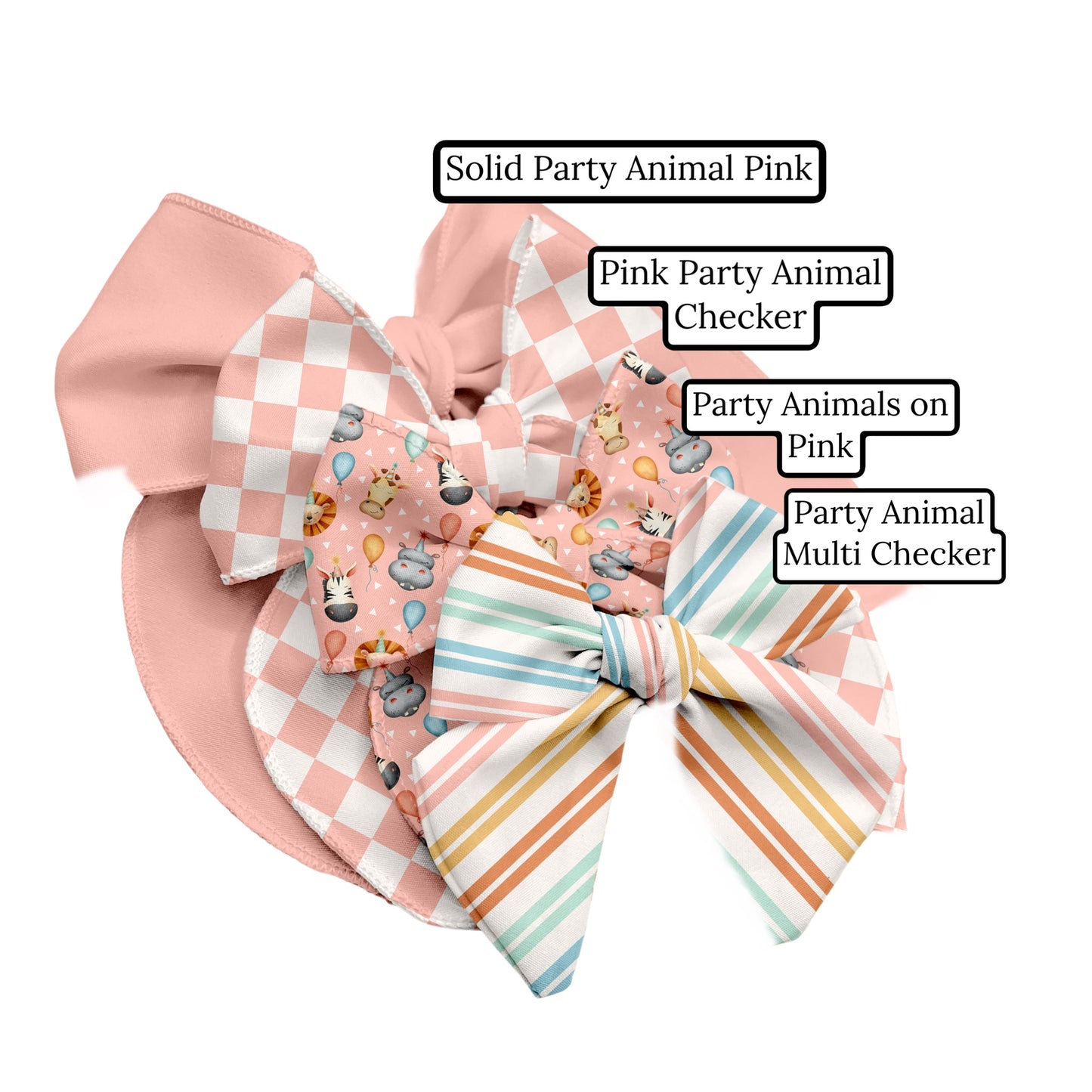 Pink Party Animal Checker Hair Bow Strips