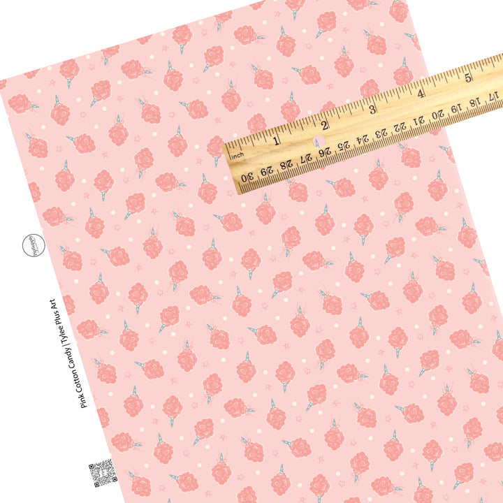 These pastel faux leather sheets contain the following design elements: pink cotton candy treats on light pink. Our CPSIA compliant faux leather sheets or rolls can be used for all types of crafting projects. 