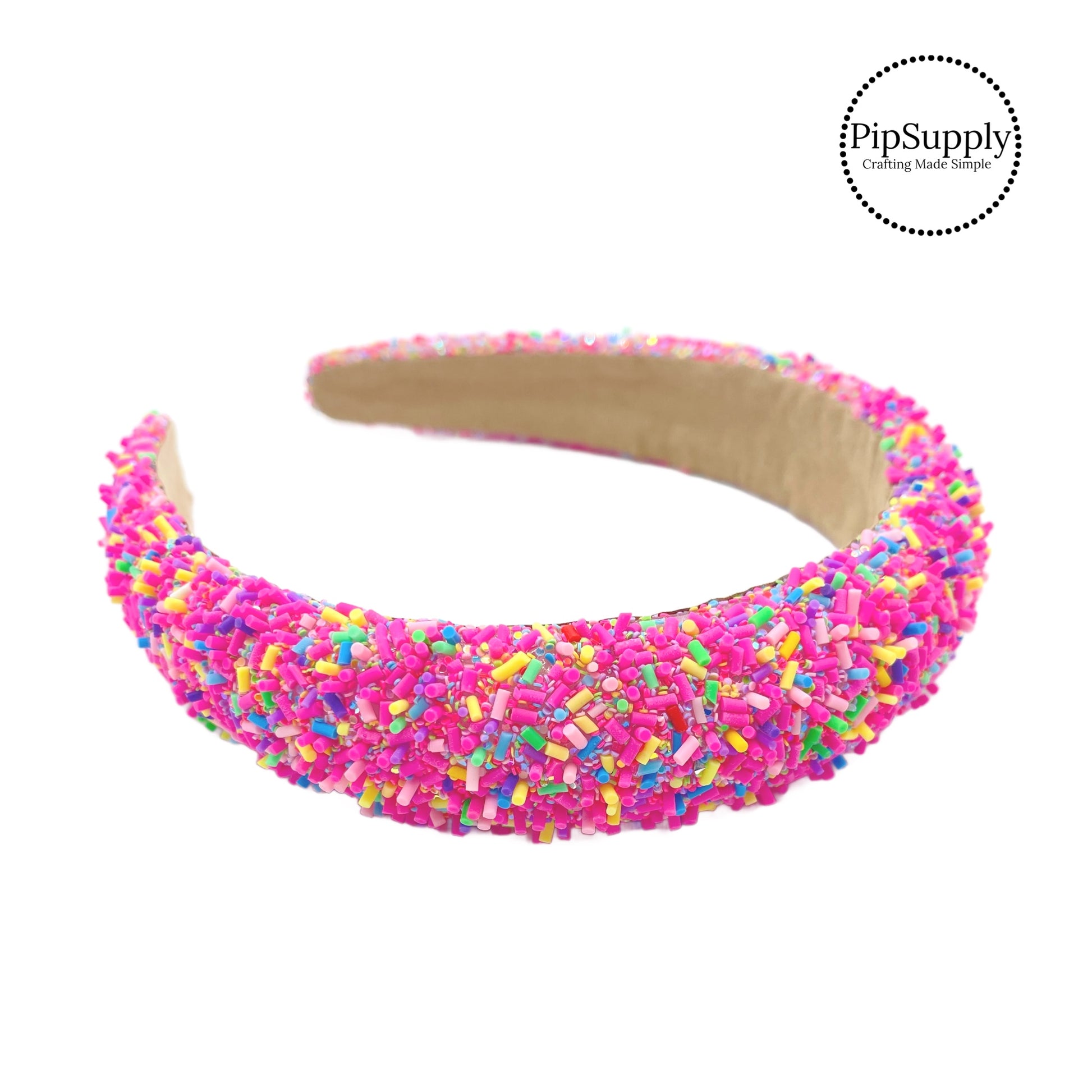 These pink glitter headbands are a stylish hair accessory and have the on and off ease of a headband. These spring party themed headbands are a perfect simple and fashionable answer to keeping your hair back! The headbands feature glitter and bright sprinkle mix.