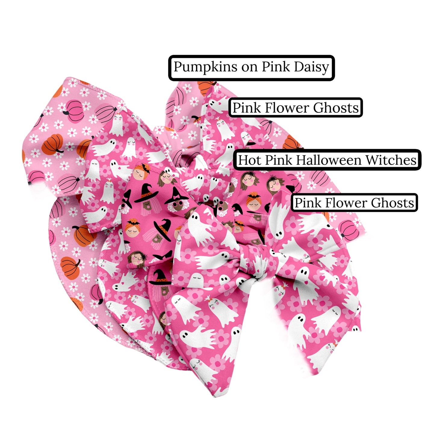 Pink Flower Ghosts Hair Bow Strips